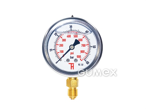 Glyzerin-Manometer mit Bodenauslass, 63mm, Außengewinde G 1/4", 0-60bar, -40°C/+60°C, 